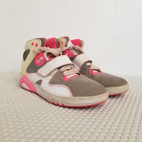 Adidas Women Size 8.5 Pink White Gray Velcro Hightop Roundhouse Sneakers - Picture 9 of 13